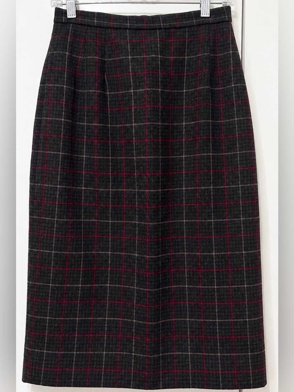 Pendleton 100% Wool Charcoal Gray Burgundy Plaid Midi Skirt Size 6 - Picture 5 of 11